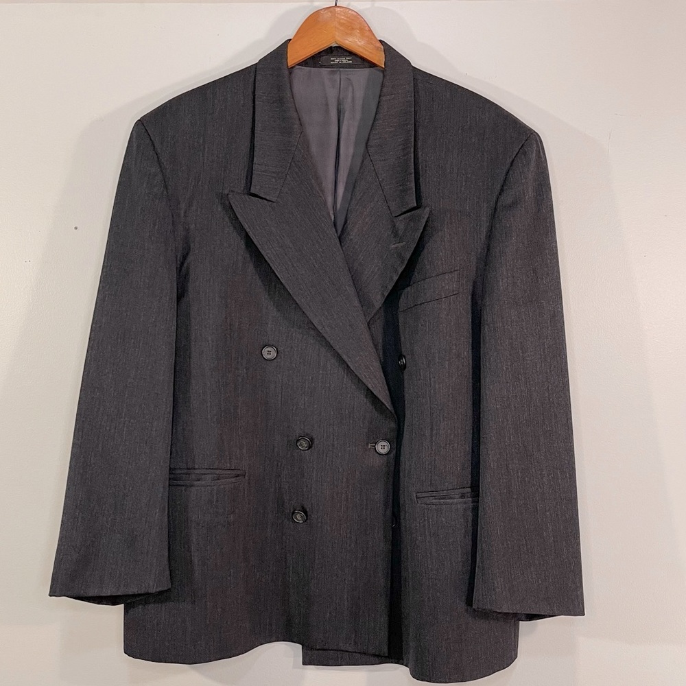 Andre Villard charcoal gray double breasted suit coat 46S